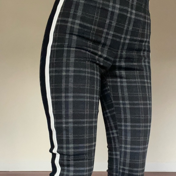 Zara | Plaid Striped Trouser Legging Pants Gray Blue White Tuxedo Strip XS - Picture 6 of 7